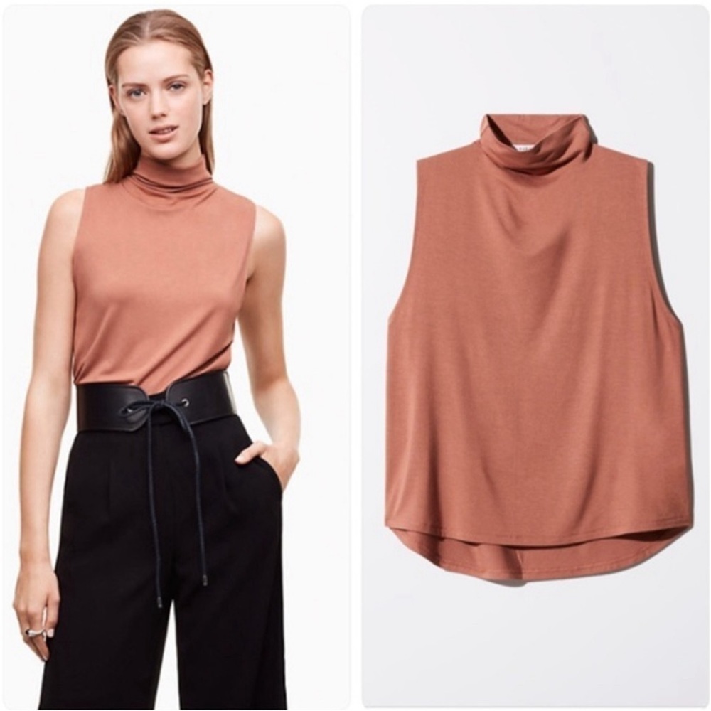 Aritzia Babaton Vince mock neck sleeveless round hem top drapey stretch jersey